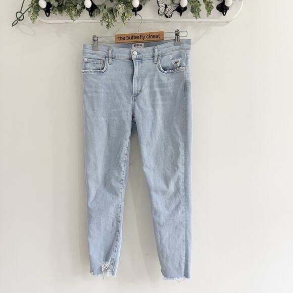 Agolde Sophie Ankle Skinny Light Wash Raw Hem Denim Jeans 31 20-3128 - Picture 1 of 5